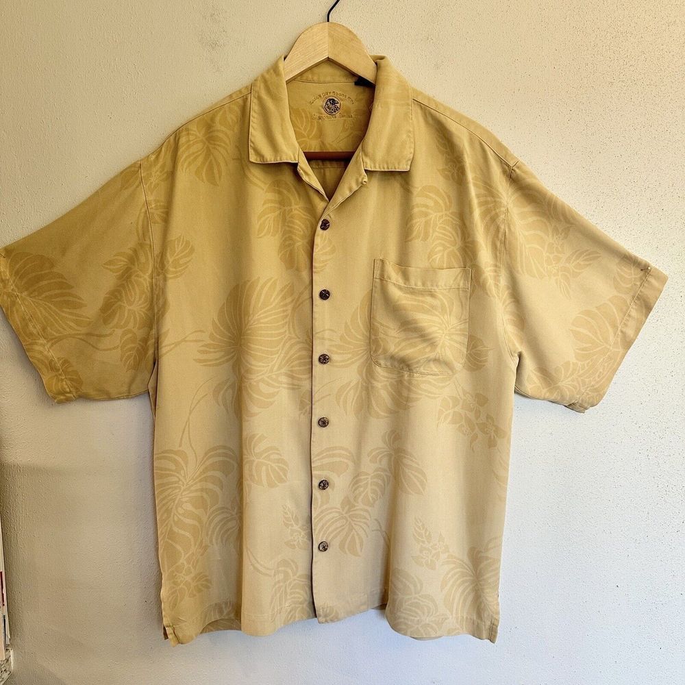 100% Silk Hawaiian Shirt Eagle Dry Goods Signature Series L Short Sleeve Button